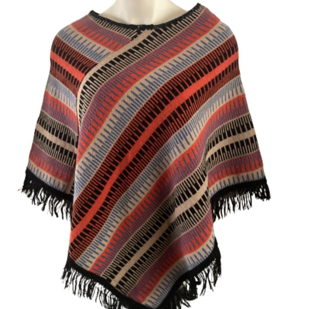 Vintage 60s Queens Way to Fashion • ILGWU • Fair Isle • Acrylic Finged Poncho